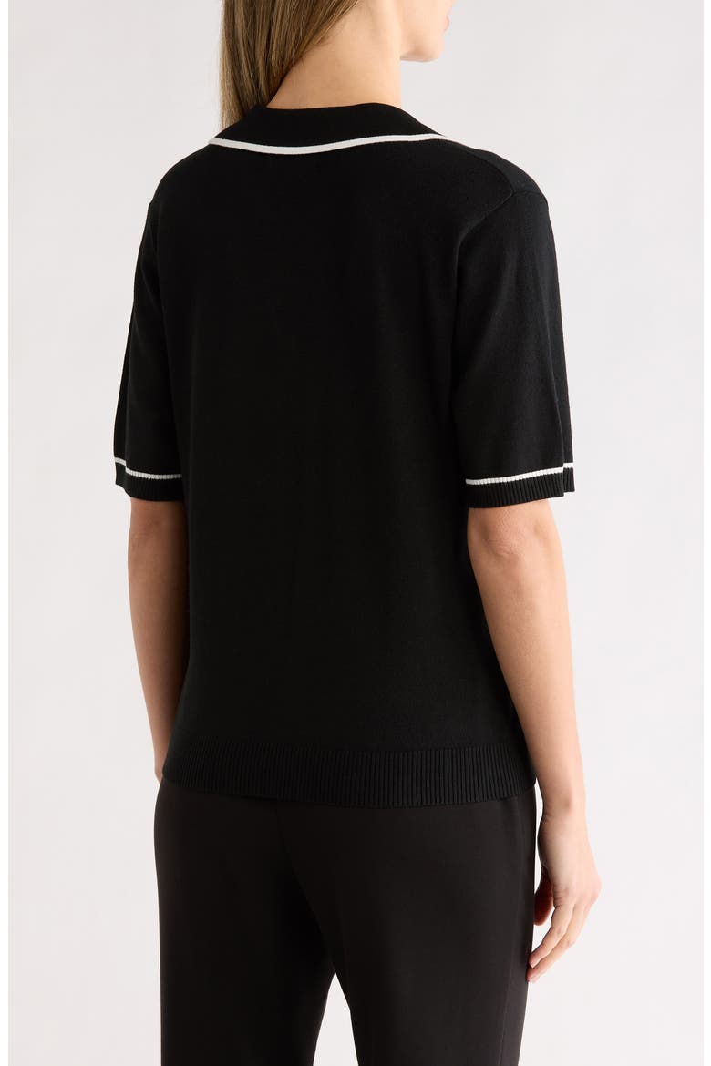 Tipped Johnny Collar Polo Sweater, Alternate, color, BLACK