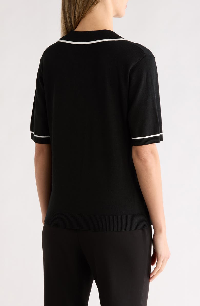 Gemma + Jane Tipped Johnny Collar Polo Sweater, Alternate, color, Black