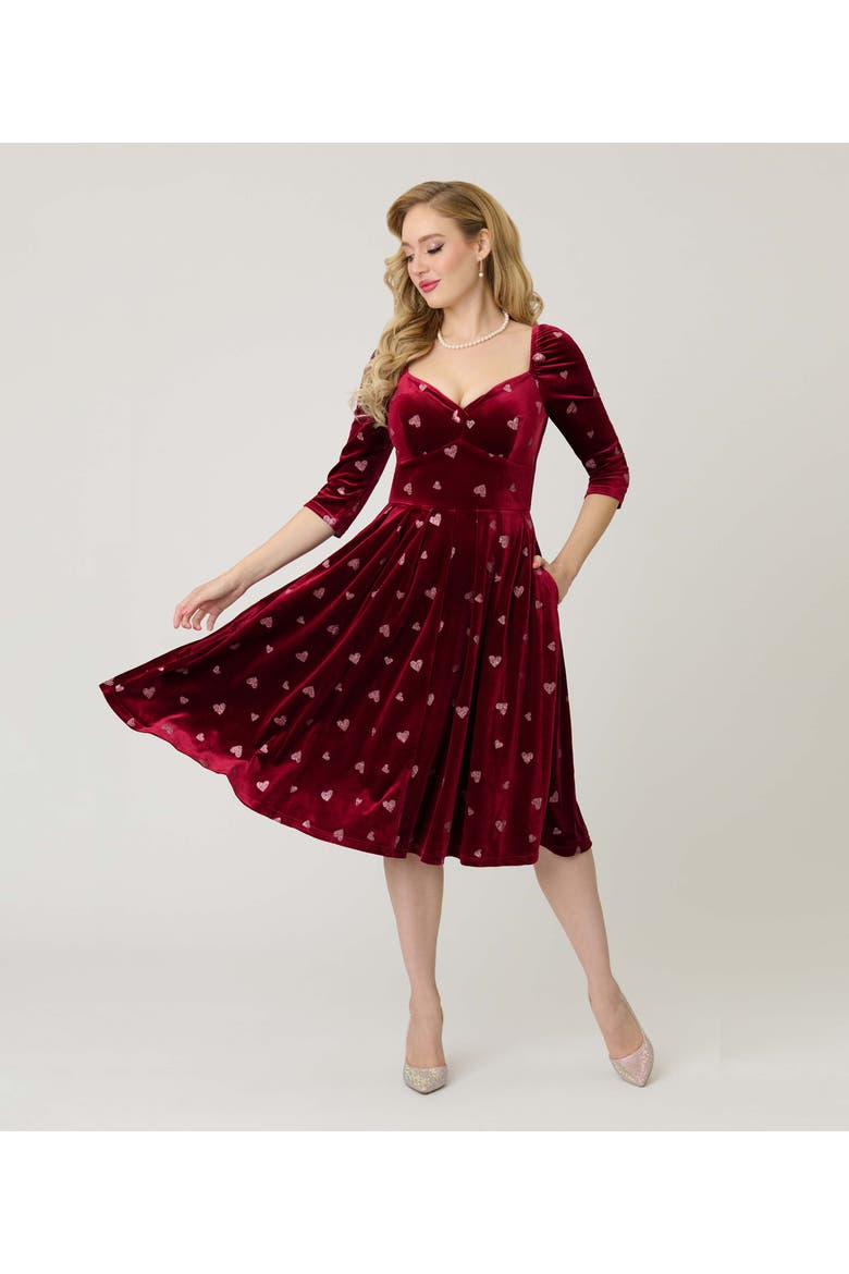 Woven Sweetheart Neckline Lamar Swing Dress, Main, color, Red Glitter Heart
