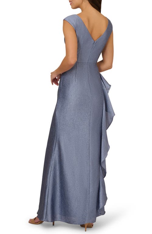 Shop Adrianna Papell Shimmer Jacquard Cascade Ruffle Gown In Spring Blue