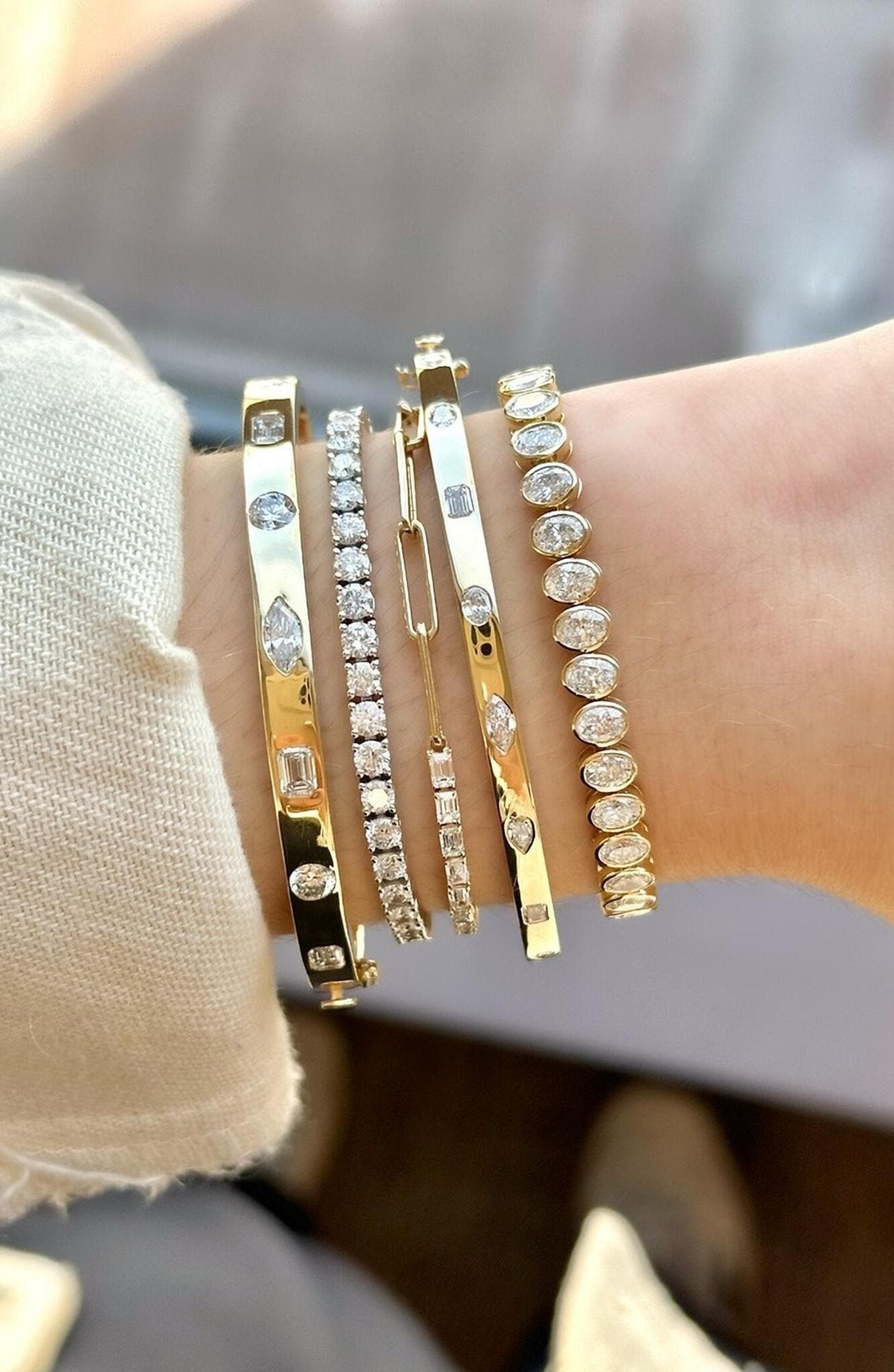 Everlee Multi-Shape Inlay Lab Diamond Bangle in 14K Gold (Women ...