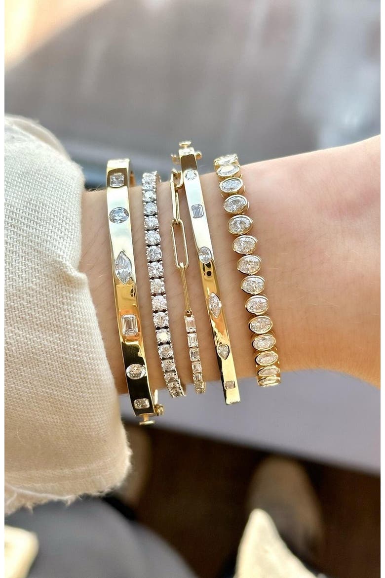 Multi-Shape Inlay Lab Diamond Bangle in 14K Gold, Alternate, color, Yellow Gold