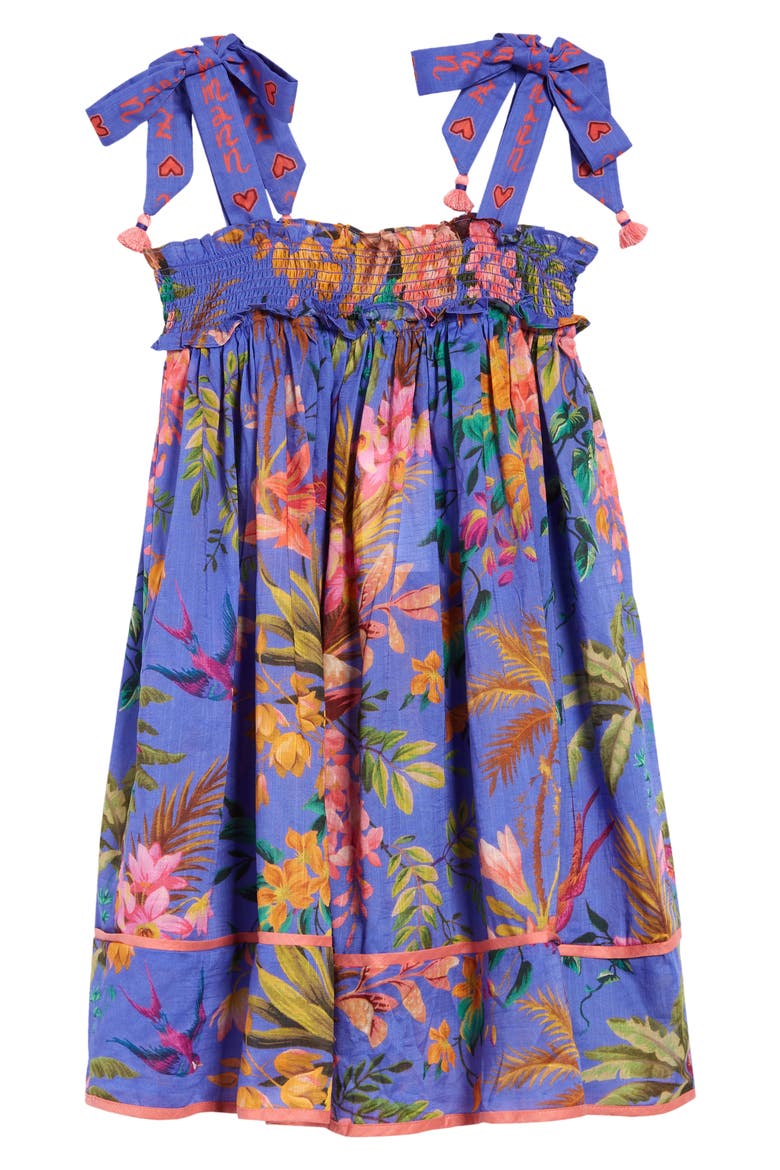Kids' Tropicana Print Shirred Cotton Sundress, Alternate, color, BLUE FLORAL