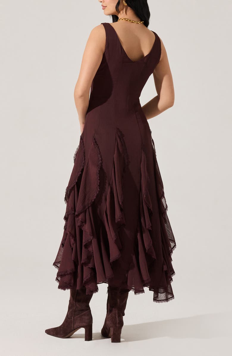 ASTR the Label Philomene Ruffle Detail Midi Dress, Alternate, color, Eggplant