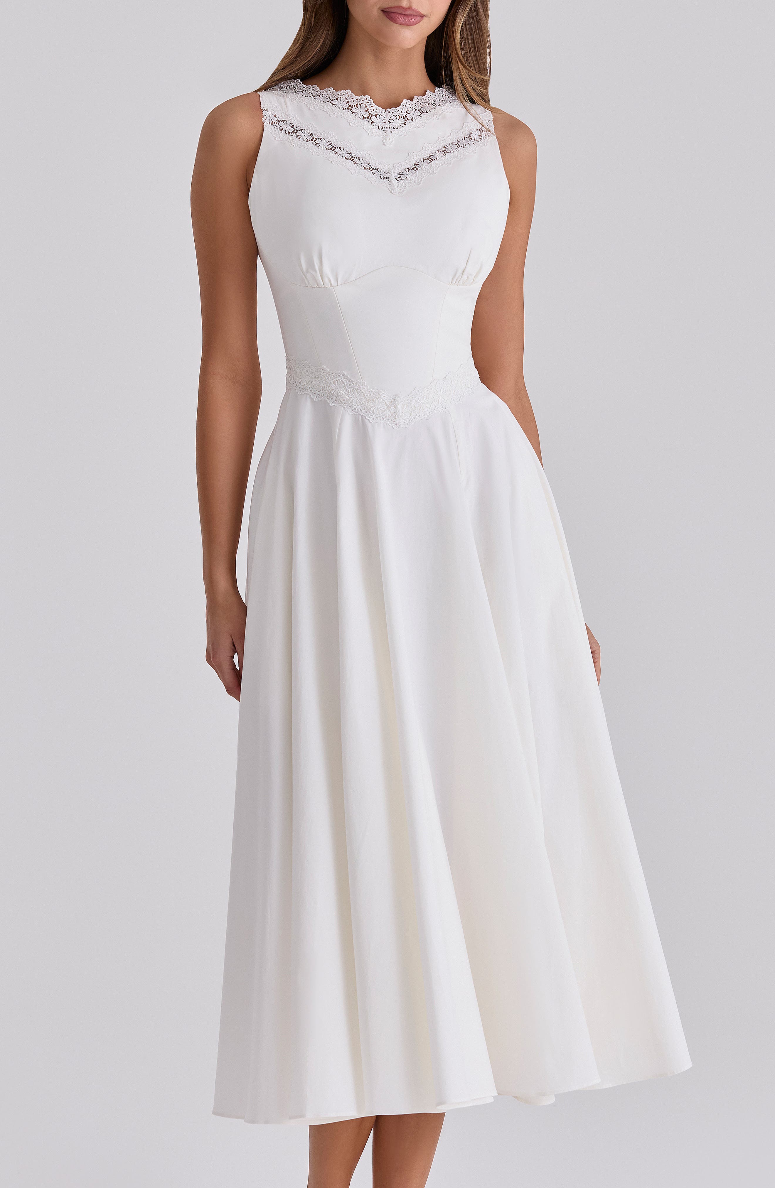 white lace trim dress Clothing : Mini Dresses : 'Tiffani' White Lace Trim Mini Dress