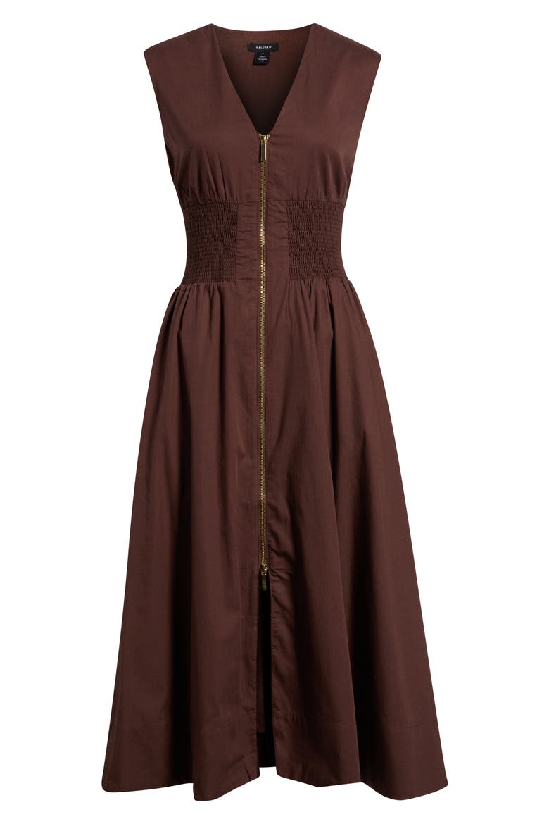 Zip-Front Midi Dress, Alternate, color, CHICORY COFFEE
