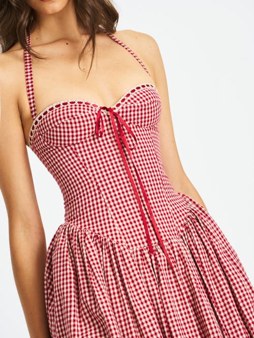 Miss Circle Women Susanna Red Gingham Halter Drop Waist Midi Dress In Pink