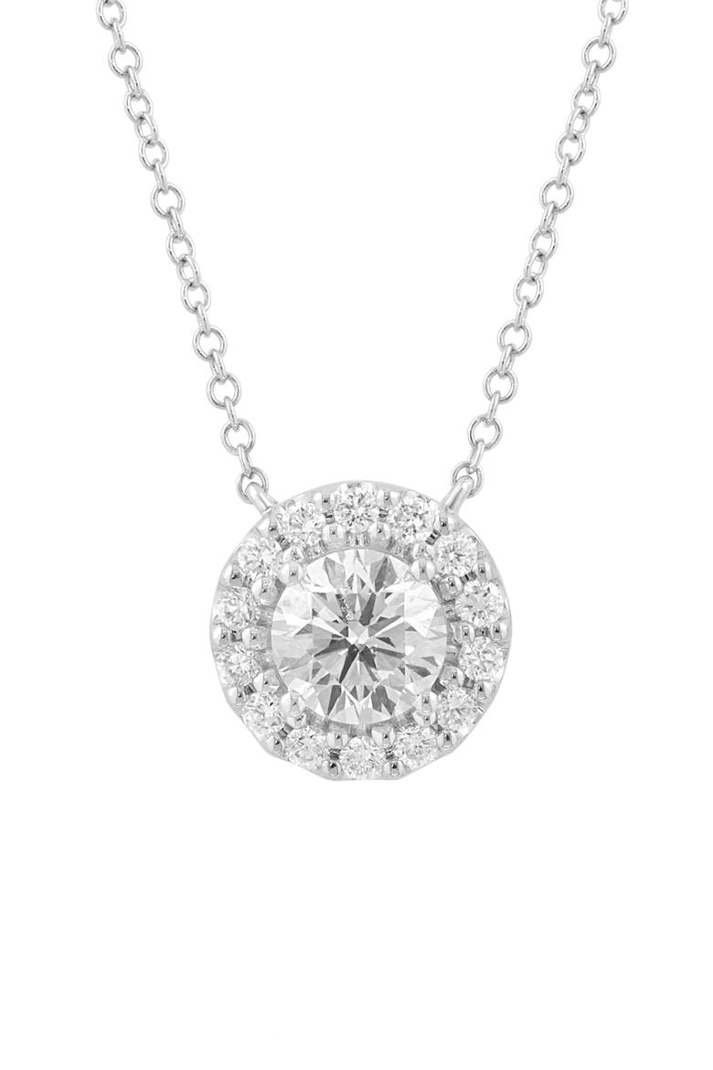 Sterling Silver Lab Grown Diamond Halo Pendant Necklace, Alternate, color, SILVER