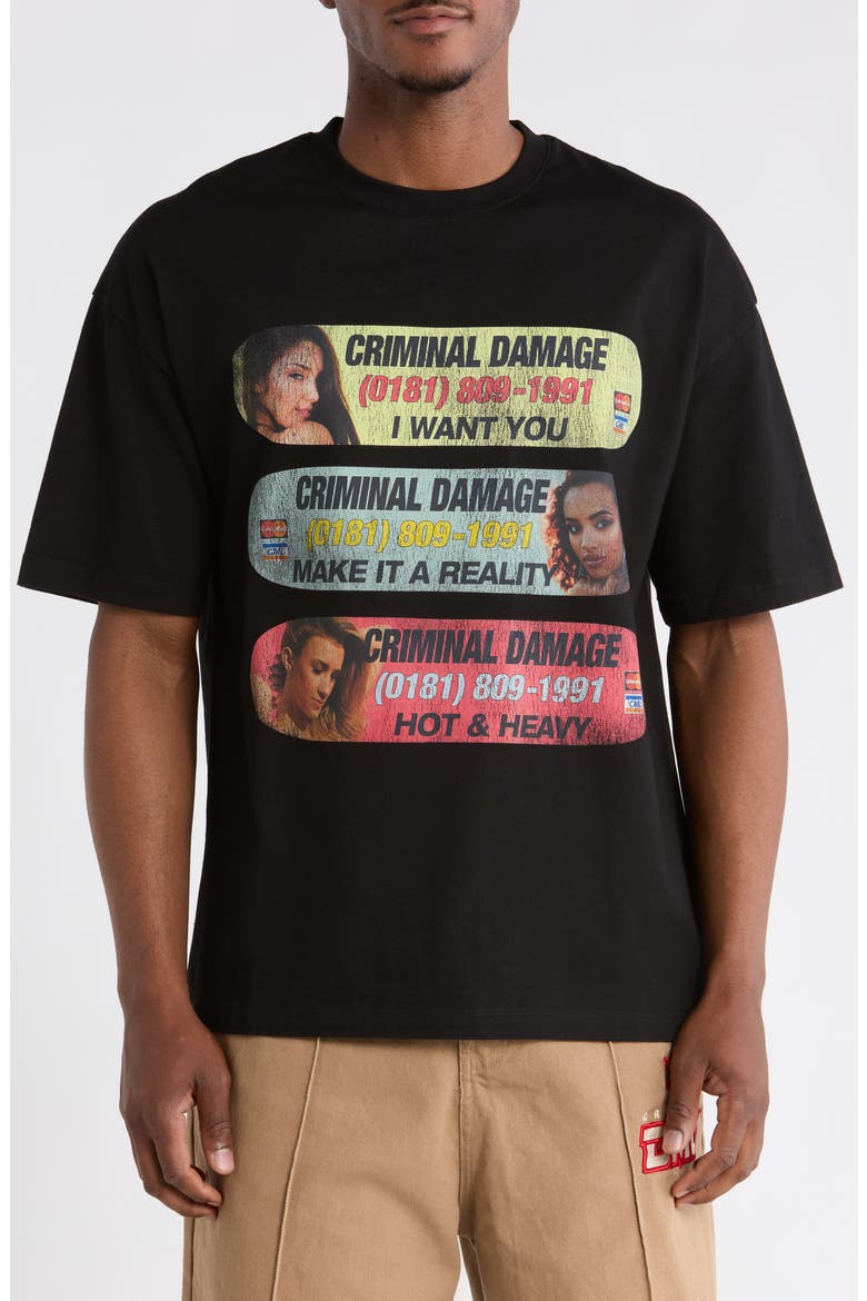Hotline Reality Crewneck T-Shirt, Main, color, BLACK
