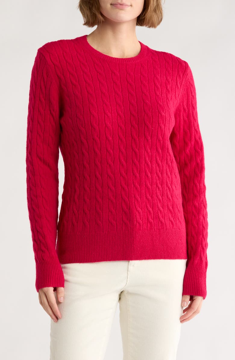 Brooks Brothers Cable Knit Pullover Sweater, Main, color, Fuschia