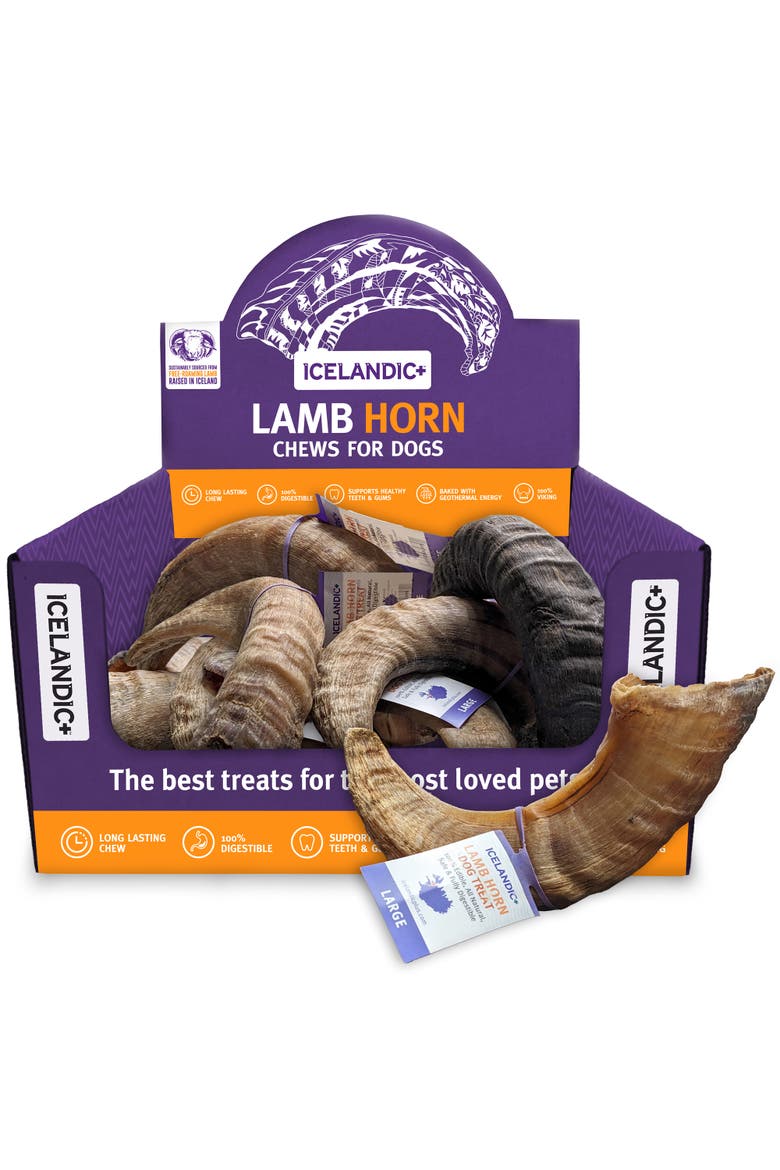 7 Inch Lamb Horn Dog Chews 12 Pack, Main, color, Multicolored
