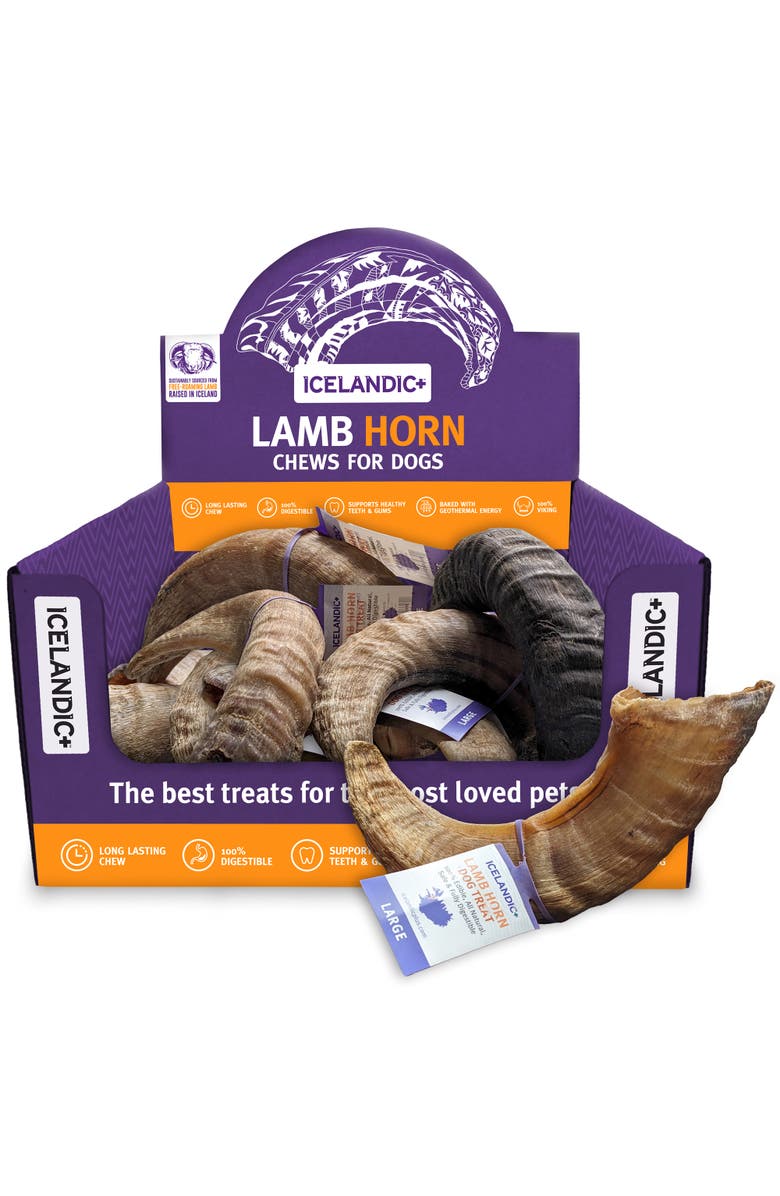 ICELANDIC+ 7 Inch Lamb Horn Dog Chews 12 Pack, Main, color, Multicolored