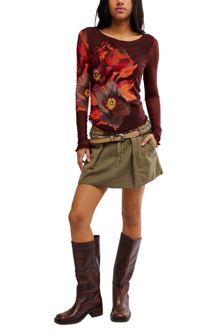 Lilly Print Long Sleeve Mesh Top, Alternate, color, COCOA COMBO