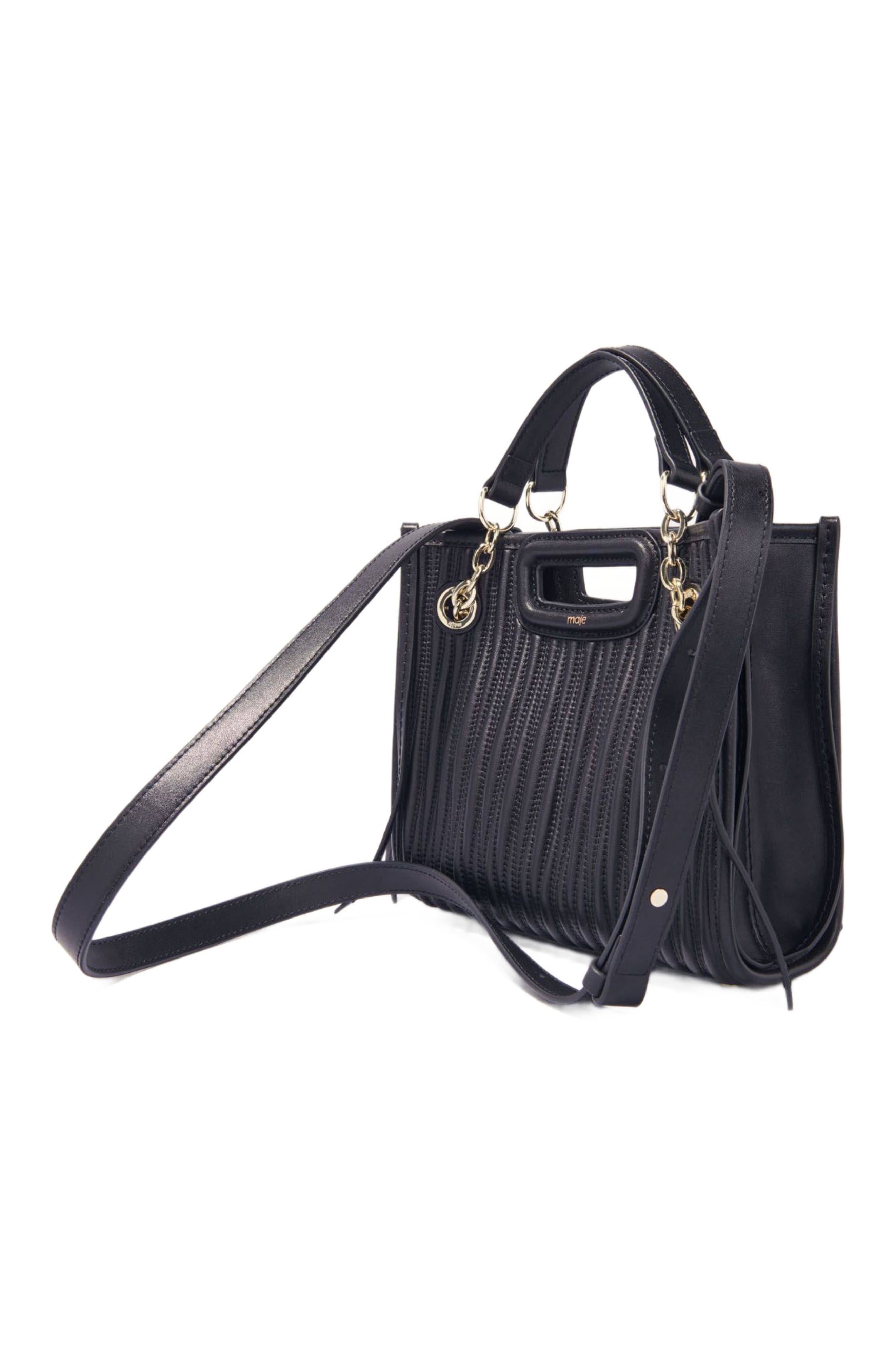 maje Mini quilted leather tote bag, Alternate, color, Black
