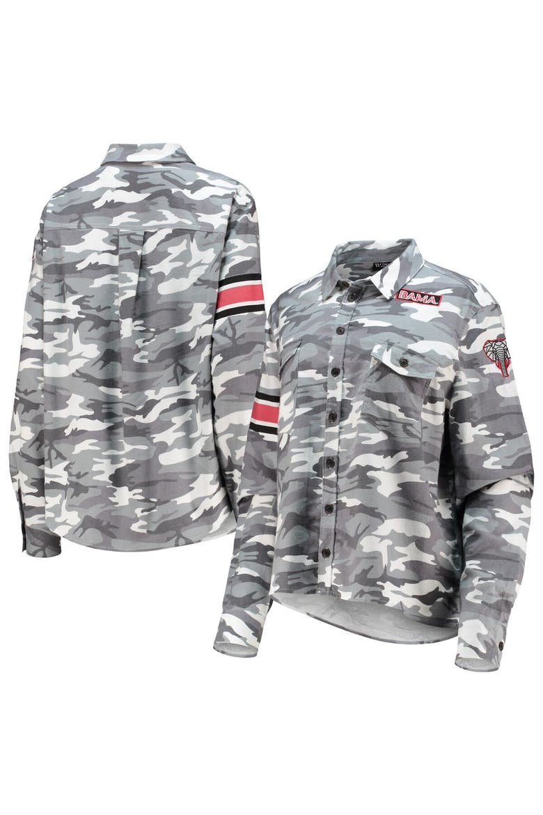 Women's The Wild Collective Gray Alabama Crimson Tide Camo Flannel Button-Up Long Sleeve Shirt, Main, color, Gray