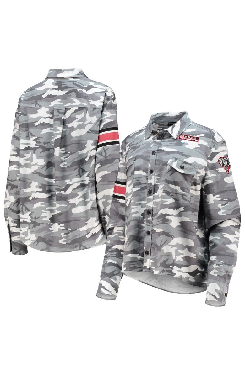 THE WILD COLLECTIVE Women's The Wild Collective Gray Alabama Crimson Tide Camo Flannel Button-Up Long Sleeve Shirt, Main, color, Gray