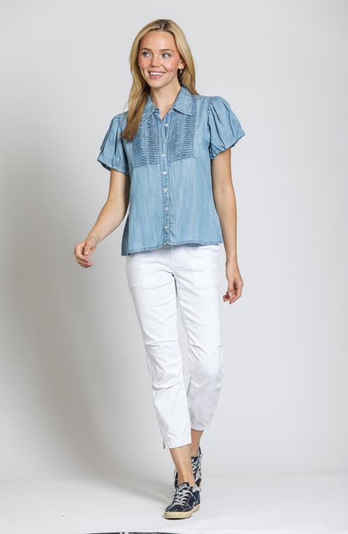 Apny Pintuck Accent Puff Sleeve Button-up Shirt In Light Indigo