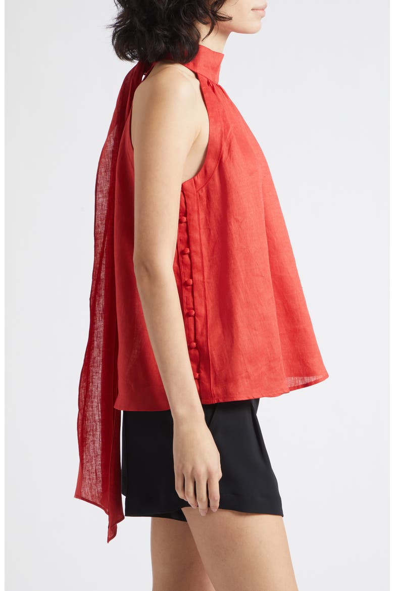 Andi Sleeveless Linen Mock Neck Top, Alternate, color, CORAL RED