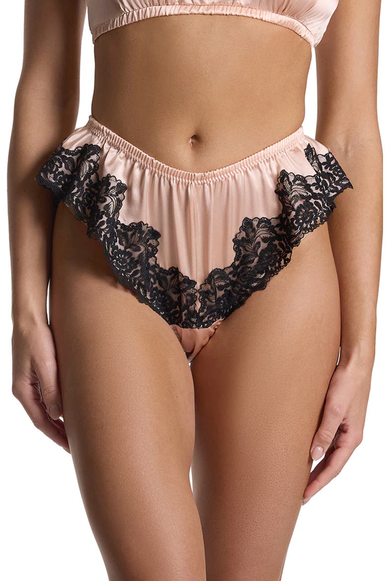 Victoria Flutter Silk Tanga, Main, color, LEXI BLUSH/ BLACK