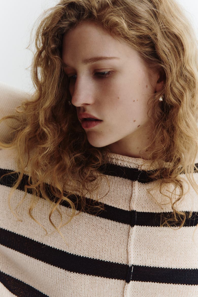 Batwing-sleeved Sweater, Alternate, color, Cream/striped