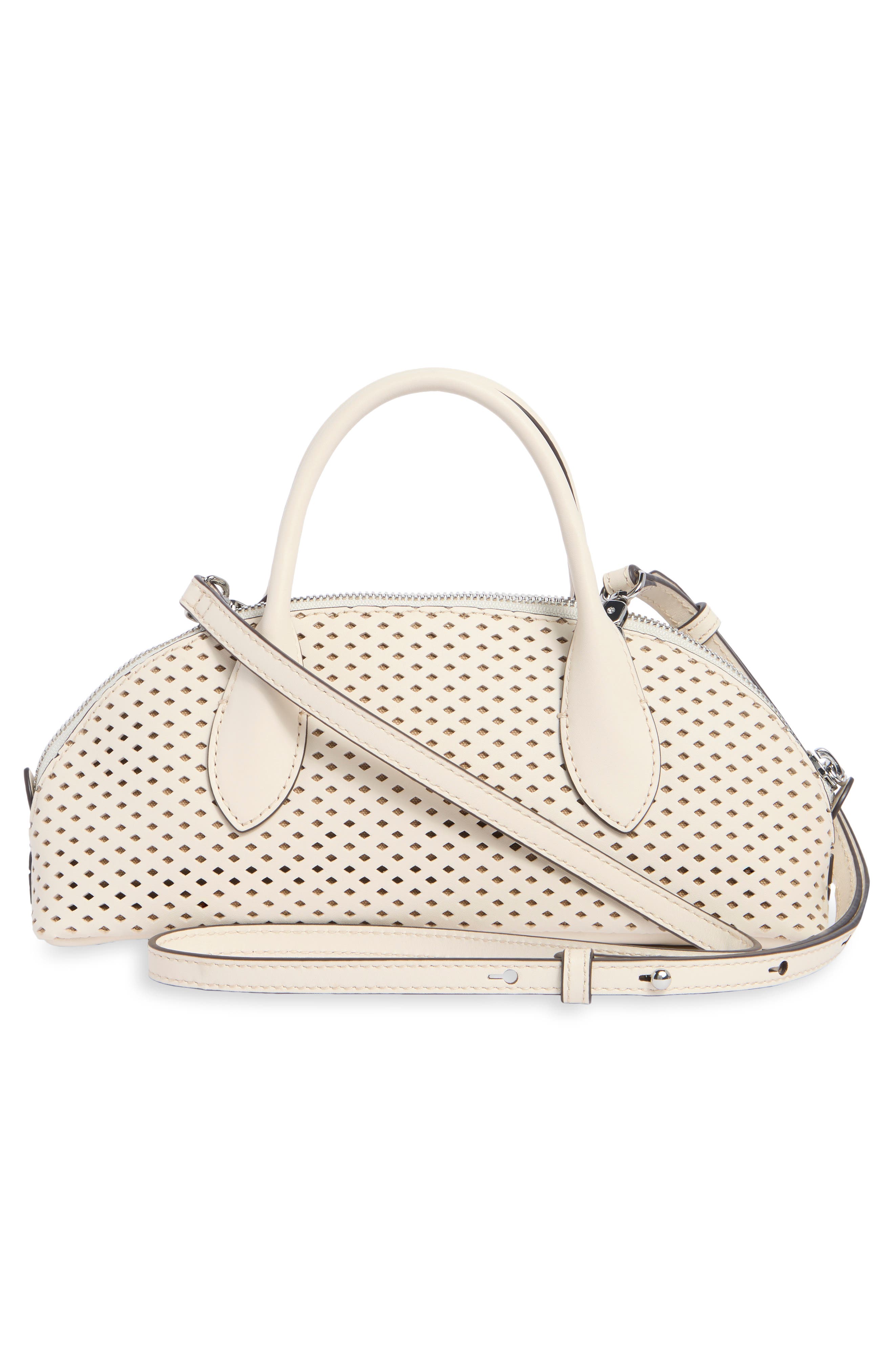 Small 2000s Revival Perforated Leather Dome Satchel, Alternate, color, VINTAGE MUSLIN