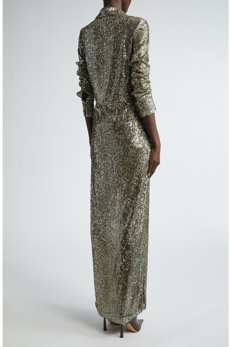 Sequin Embroidered Long Sleeve Shirtdress, Alternate, color, OLIVE