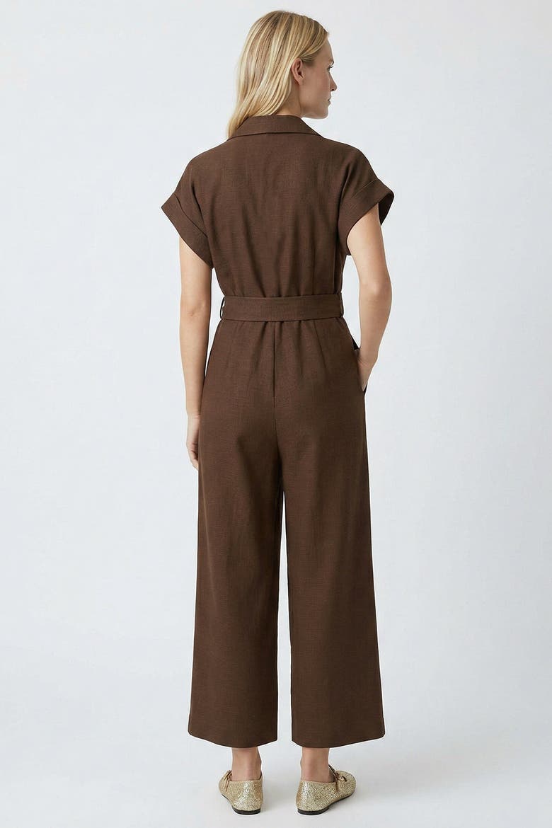 Leatrice Short Sleeve Belted Midi Jumpsuit, Alternate, color, Brown