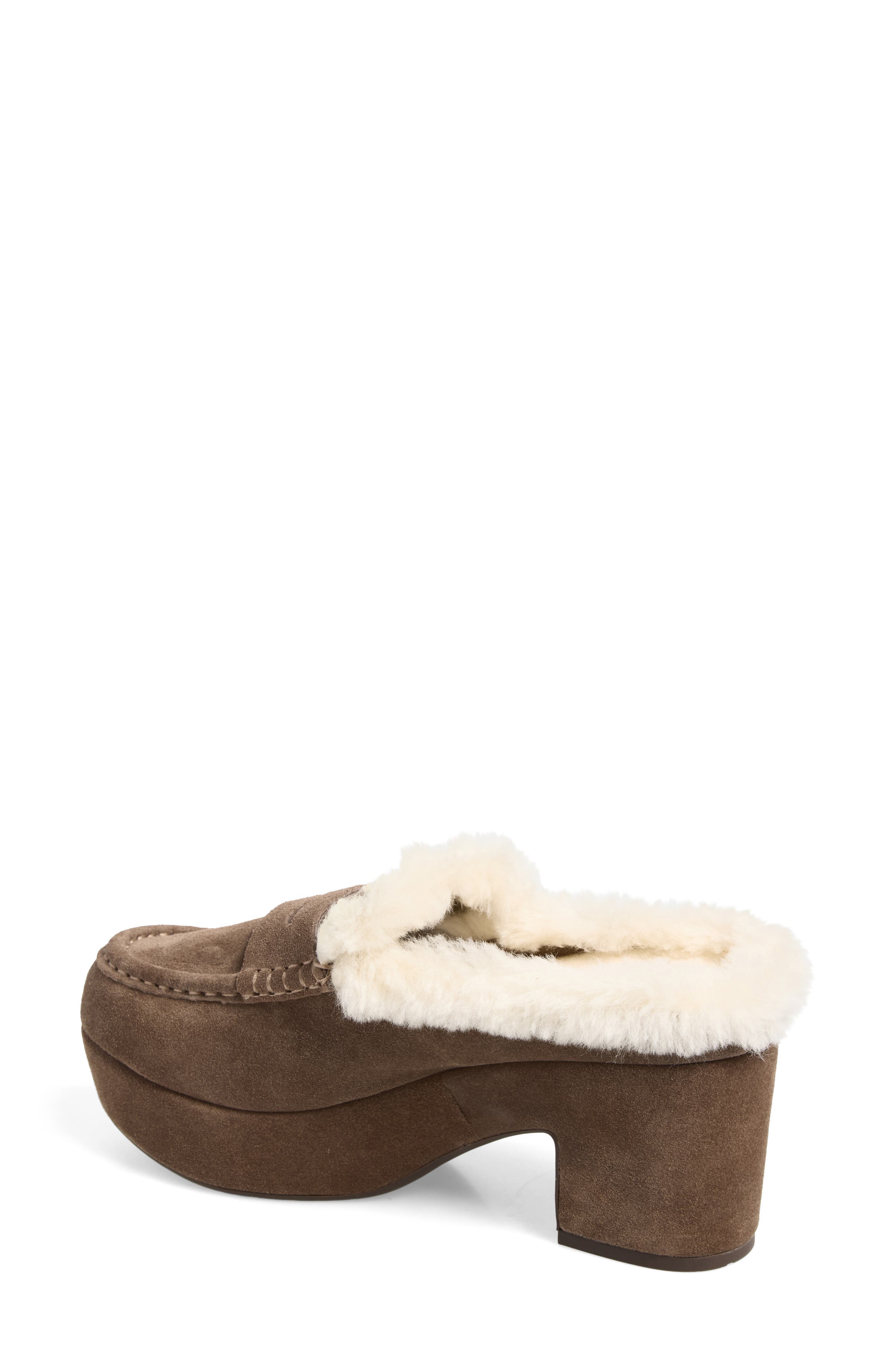Genna Genuine Shearling Clog, Alternate, color, DARK TAUPE SUEDE