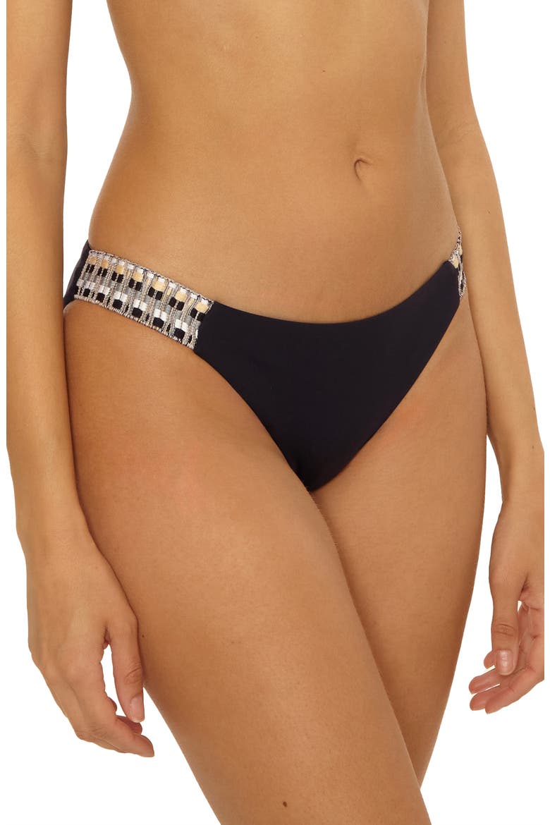 Fiesta American Basket Weave Trim Bikini Bottoms, Alternate, color, BLACK