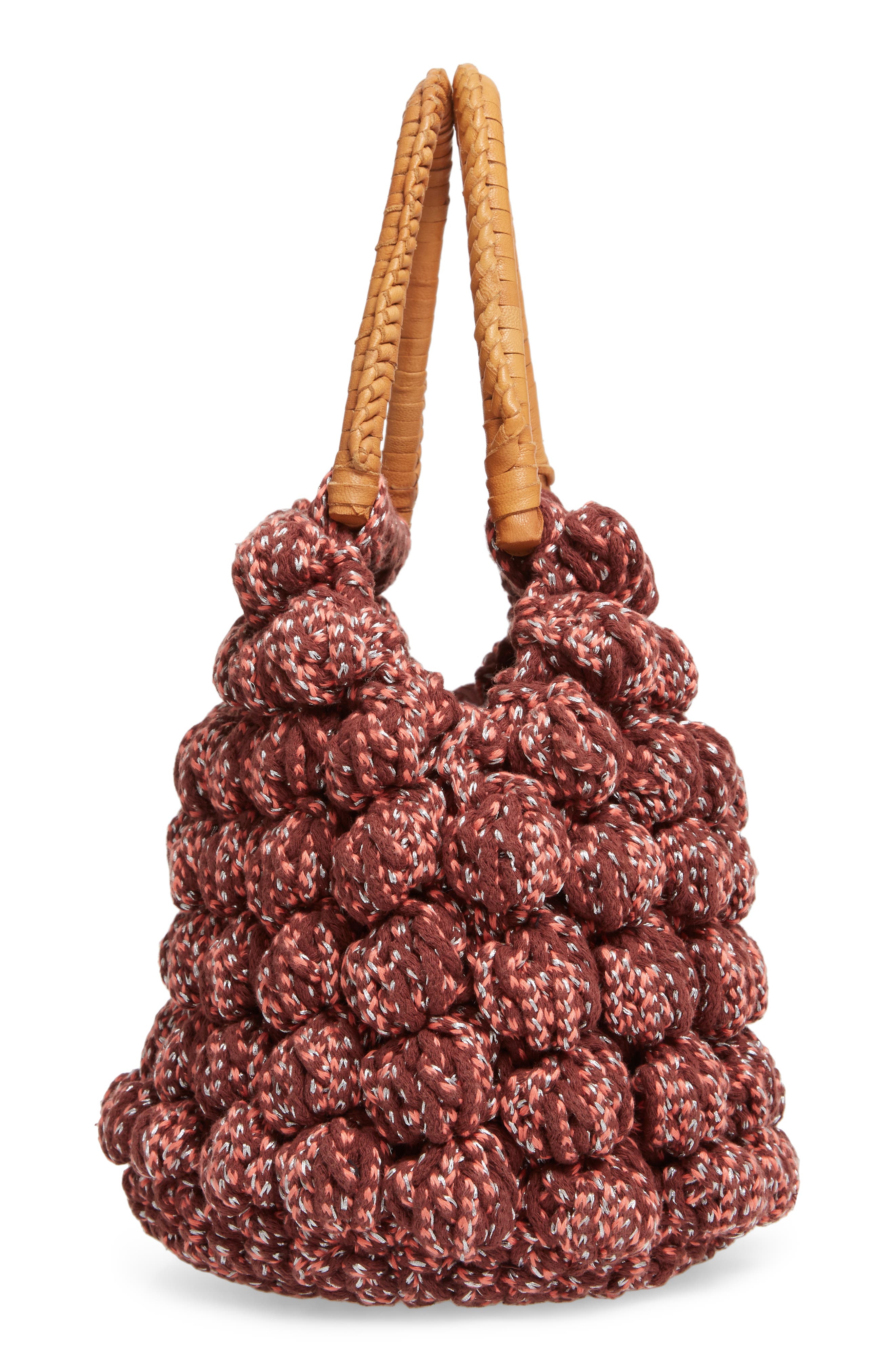 Inaya Crochet Tote, Alternate, color, BURGUNDY