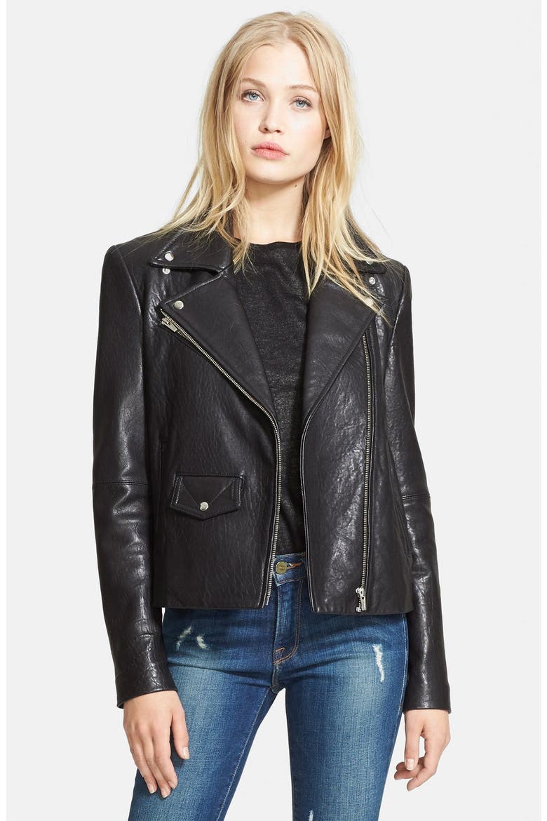 'Lazer Classic' Leather Moto Jacket, Main, color, BLACK