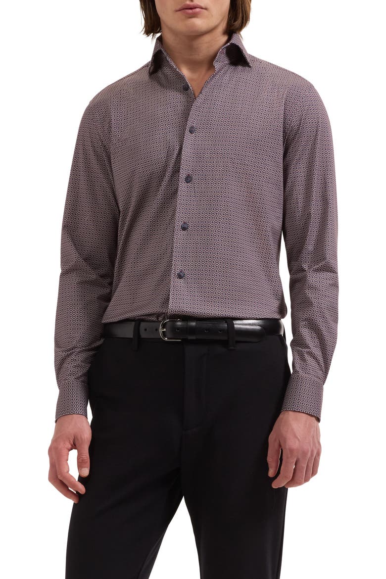 Devon OoohCotton® Print Button-Up Shirt, Main, color, BURGUNDY