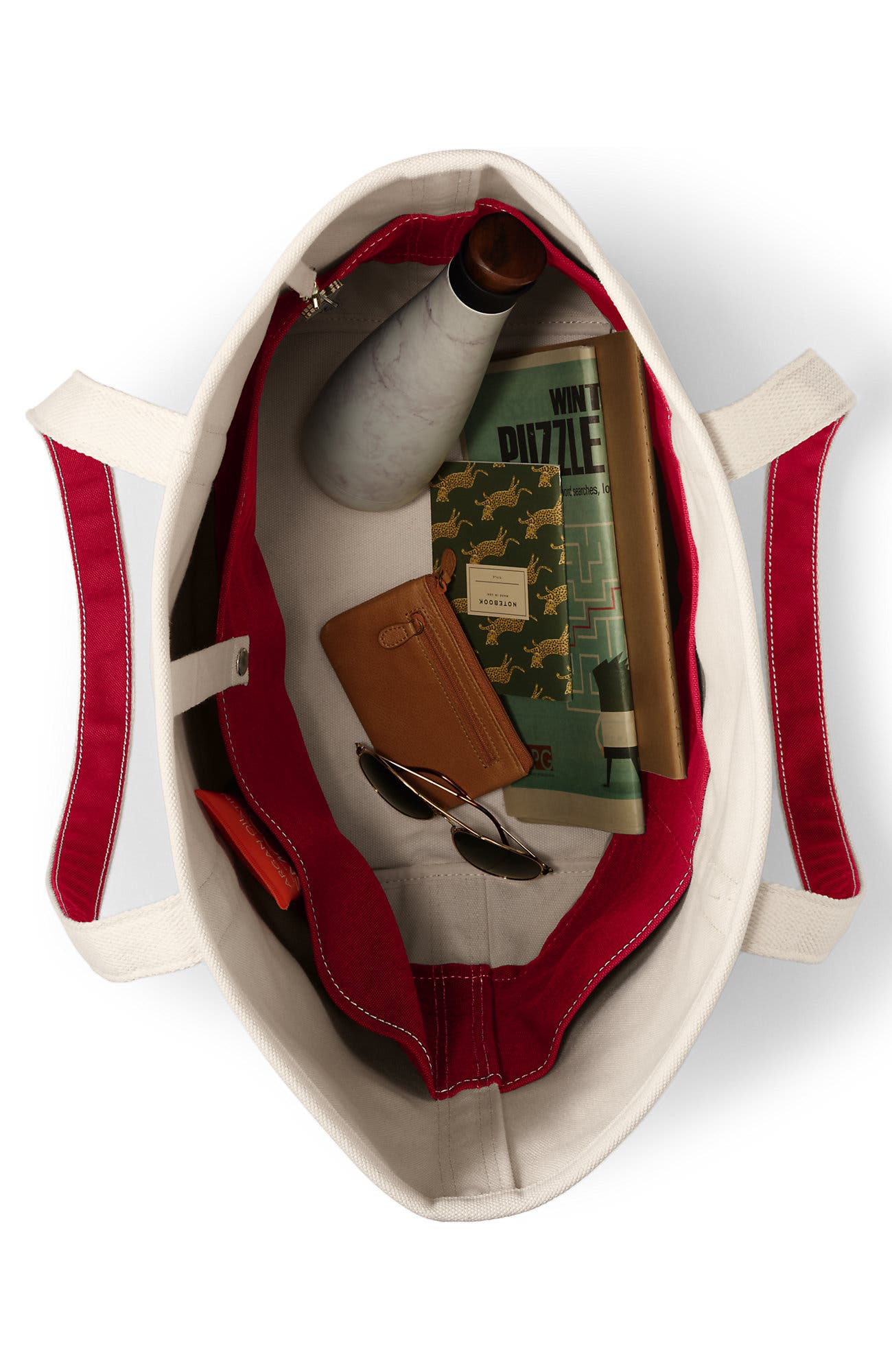 Lands' End Open Top Long Handle Canvas Tote Bag, Alternate, color, Natural/Heritage Red