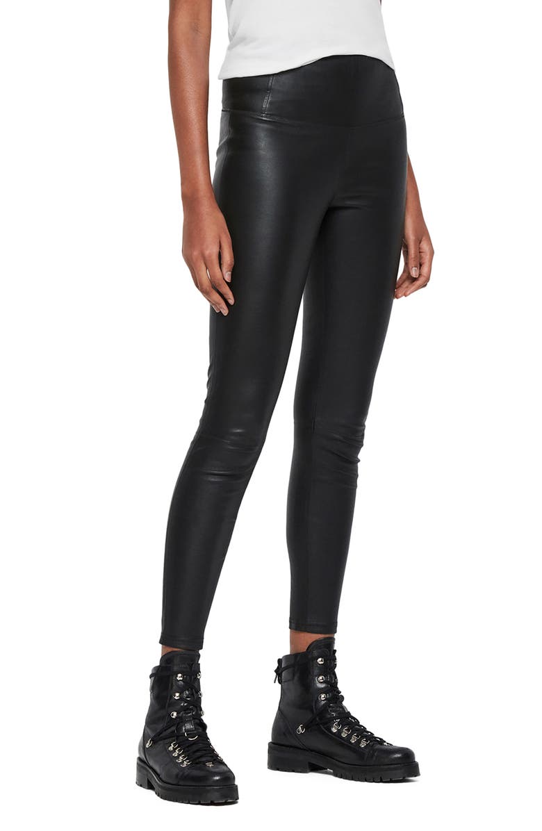 AllSaints Cora Lambskin Leather Leggings, Alternate, color, 