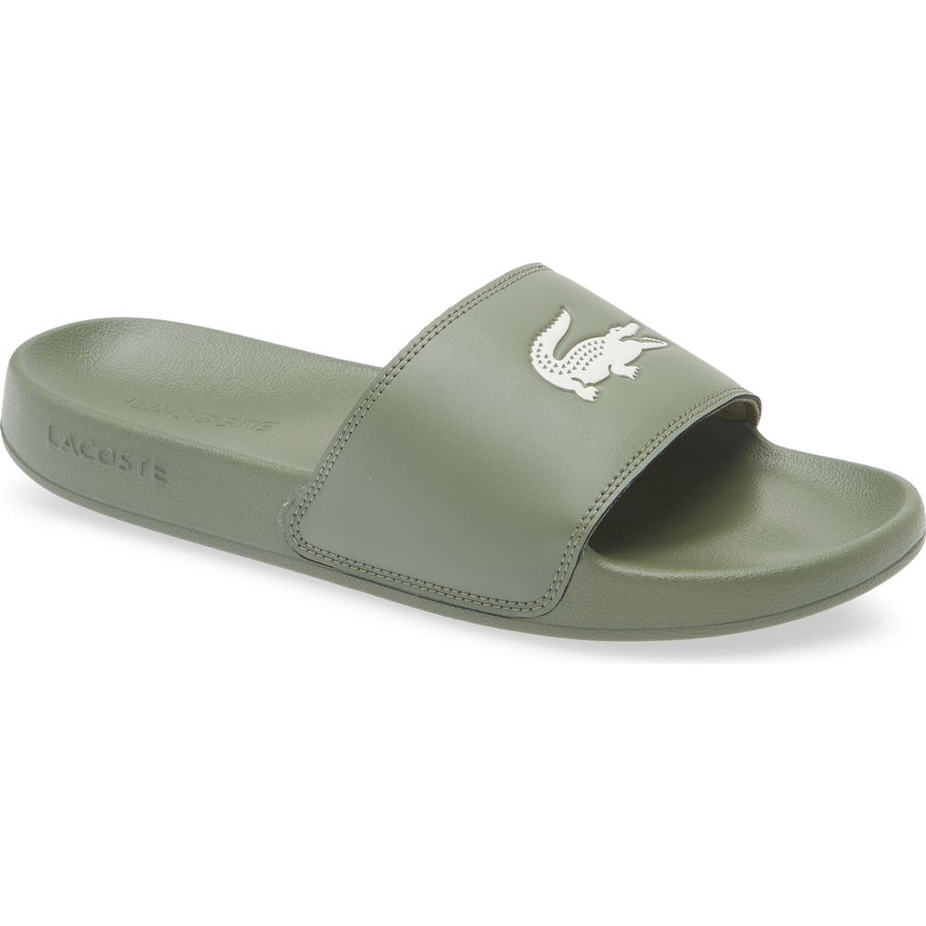 Lacoste Serve Slide Sandal In Khaki/white