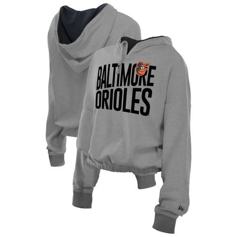 Women's New Era  Heather Gray Baltimore Orioles Reversed Out French Terry Quarter-Zip Banded Crop Hoodie