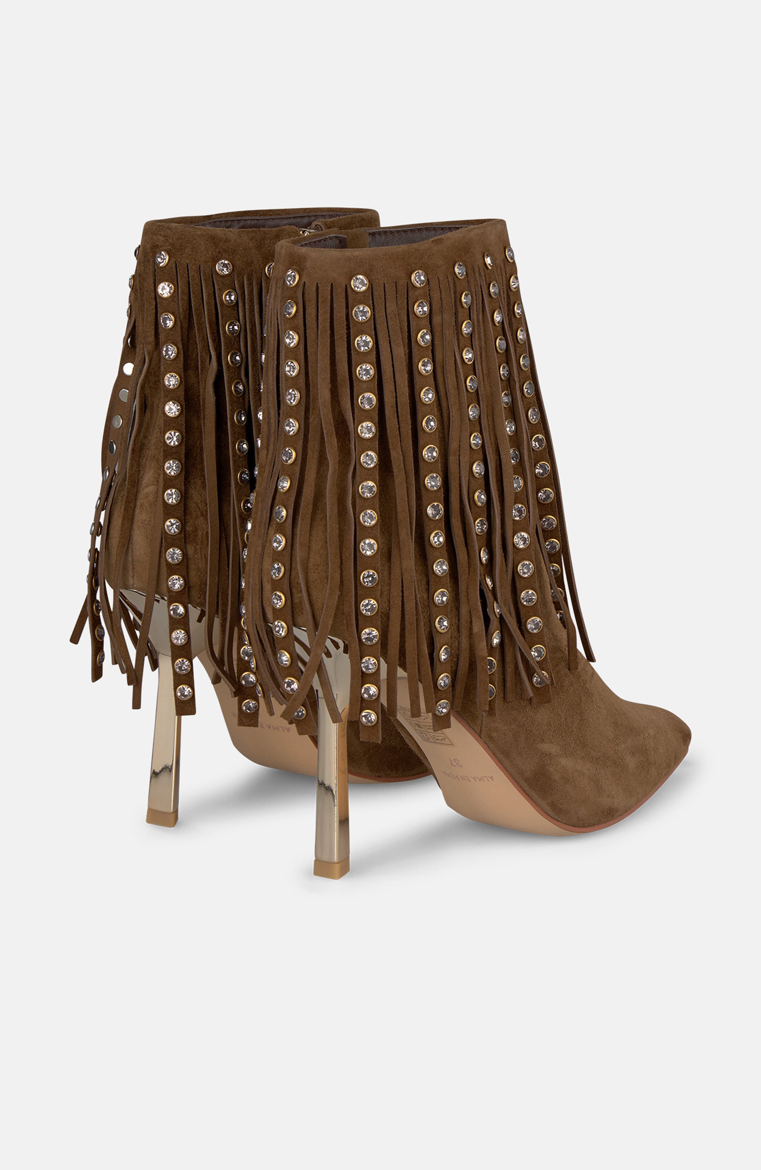High Ankle Boot with Fringes, Alternate, color, Brown