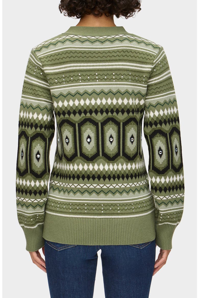 Federika Embellished Fair Isle Cotton & Wool Blend Cardigan, Alternate, color, GREEN