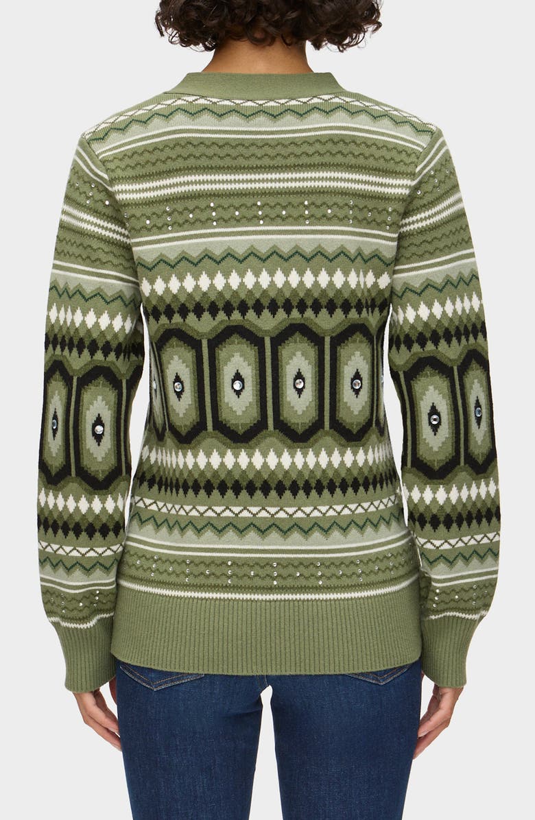 ALIGNE Federika Embellished Fair Isle Cotton & Wool Blend Cardigan, Alternate, color, Green