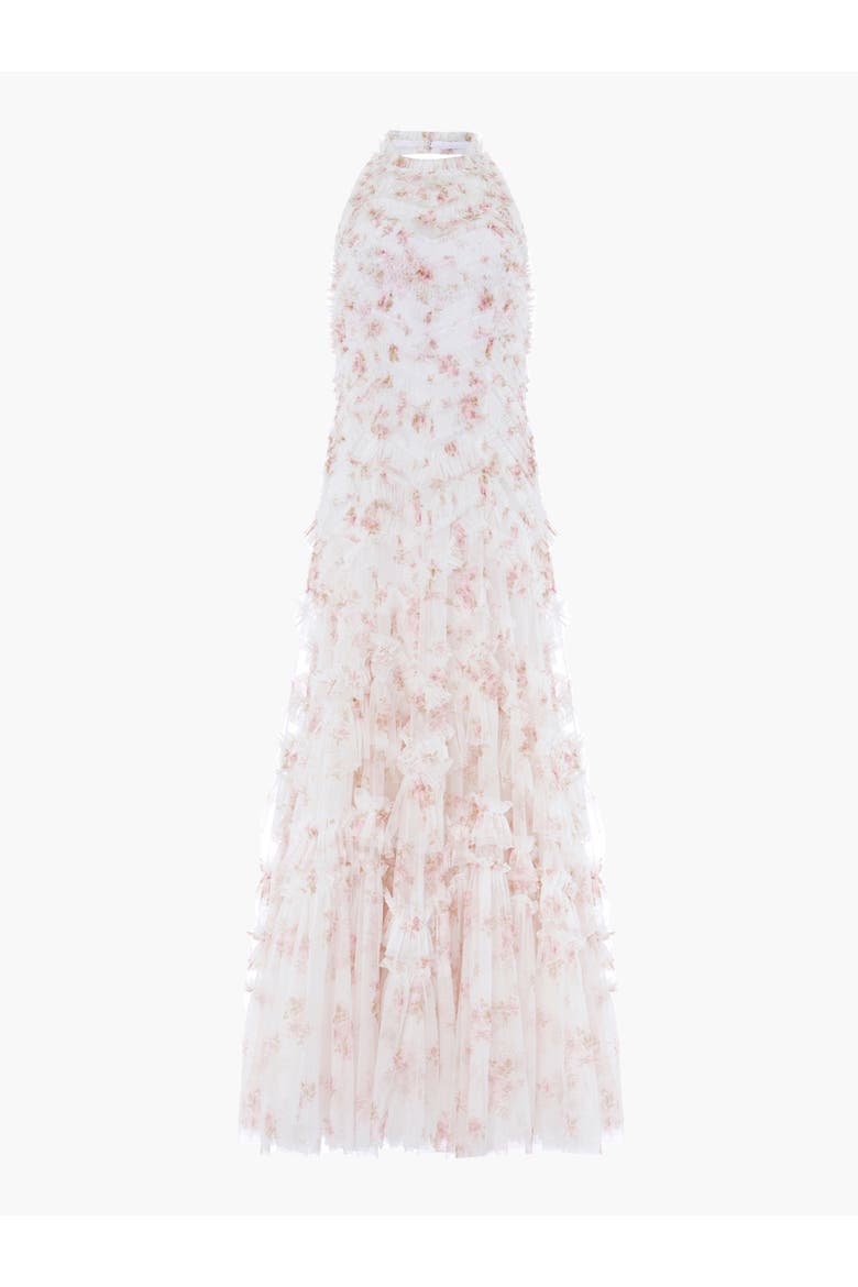 Magnolia Ditsy Elia Halter Neck Gown, Alternate, color, Moonshine/Seashell