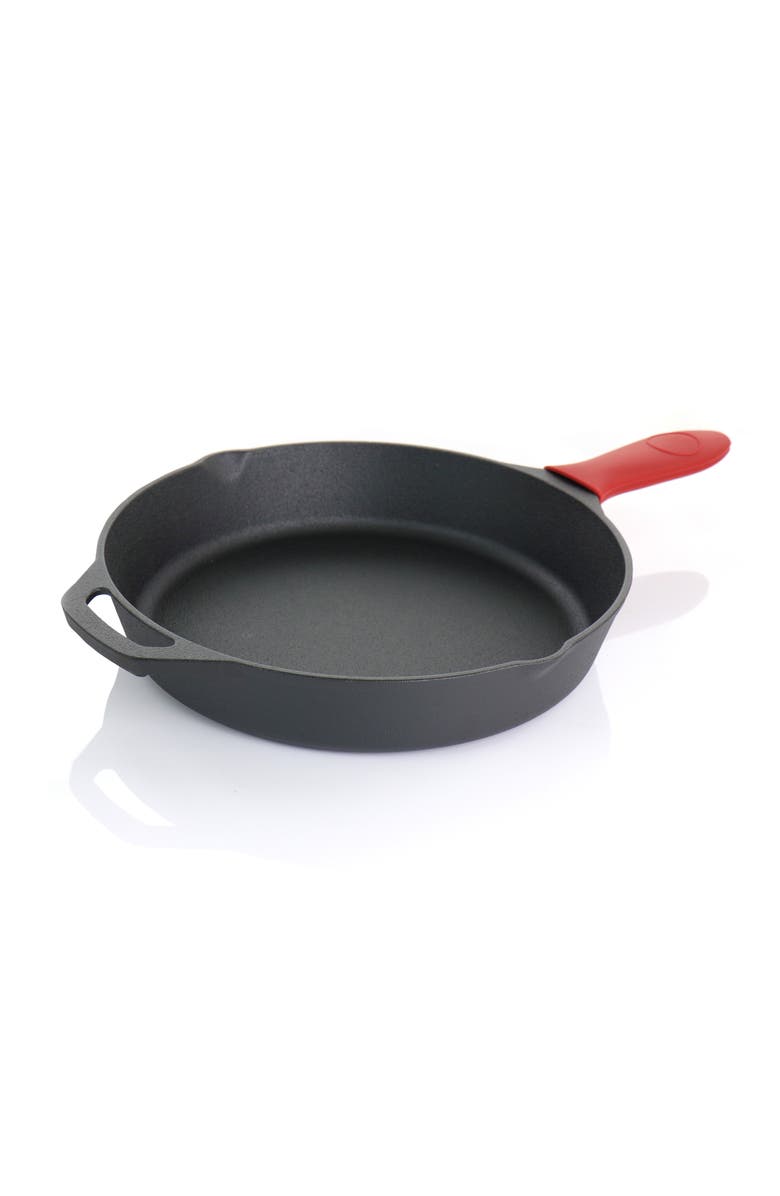 Megachef Pre-Seasoned 9 Piece Cast Iron Skillet Set with Lids and Silicone Holder, Alternate, color, Black