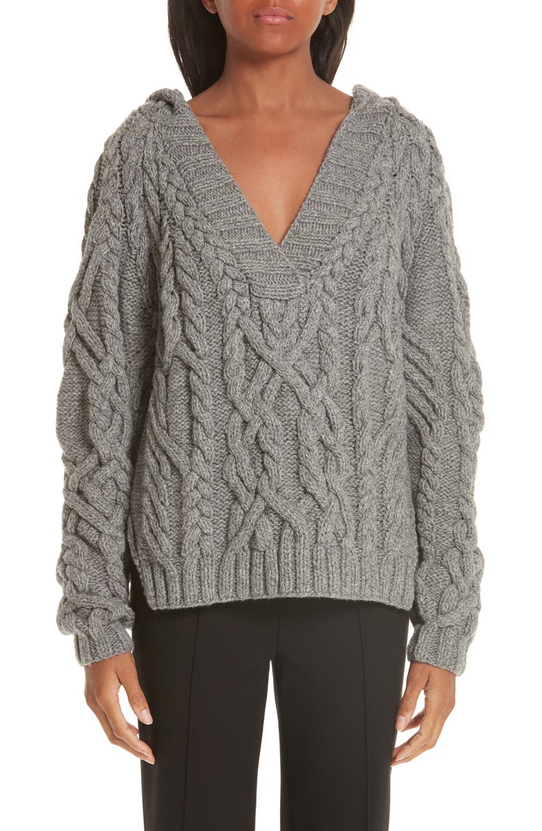 PARTOW Mélange Cable Knit Hooded Sweater, Main, color, 