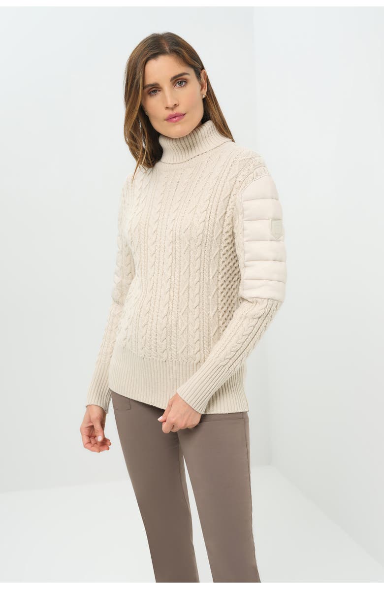 Anatomie Eloisa Cableknit and Nylon Padded Sweater, Main, color, Stone