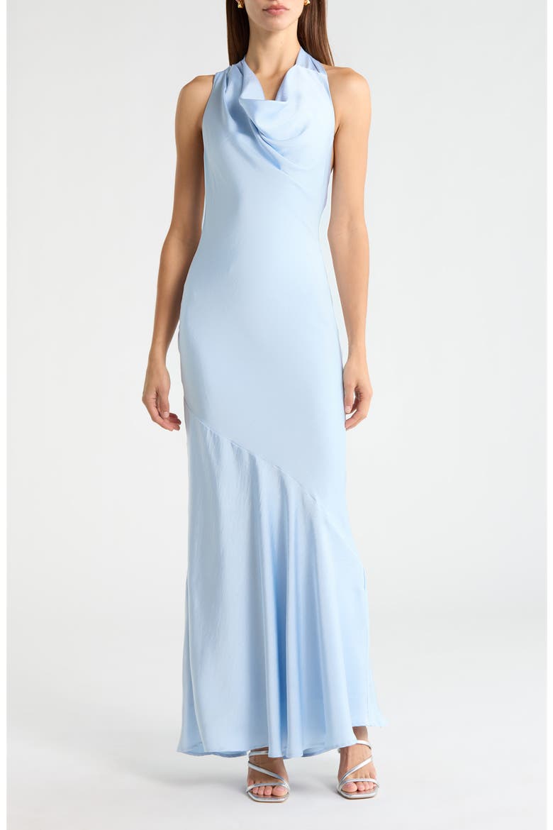 Varya Cowl Neck Satin Maxi Slipdress, Main, color, BABY BLUE