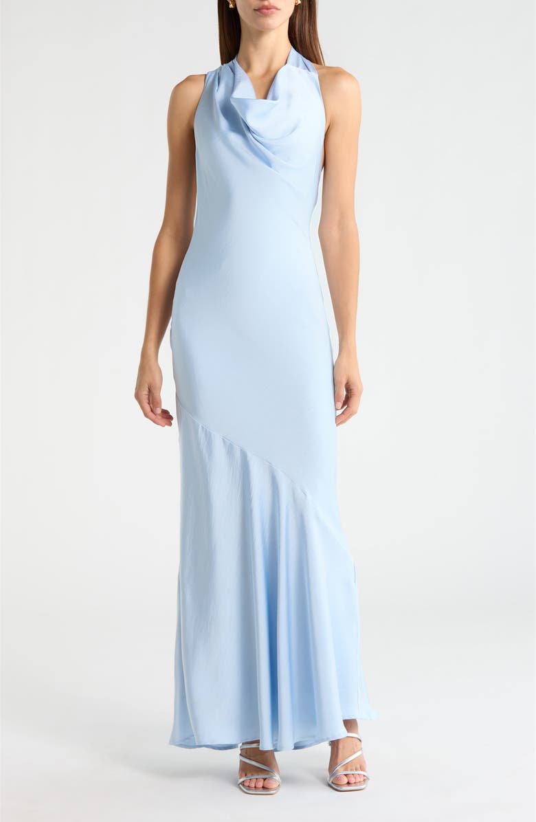 ASTR the Label Varya Cowl Neck Satin Maxi Slipdress, Main, color, Baby Blue