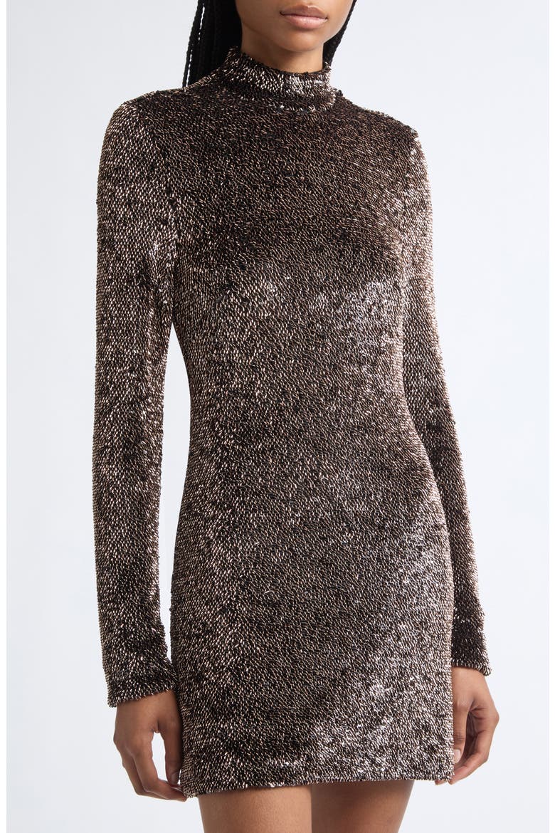 Sylee Sequin Mock Neck Minidress, Alternate, color, COPPER BLACK