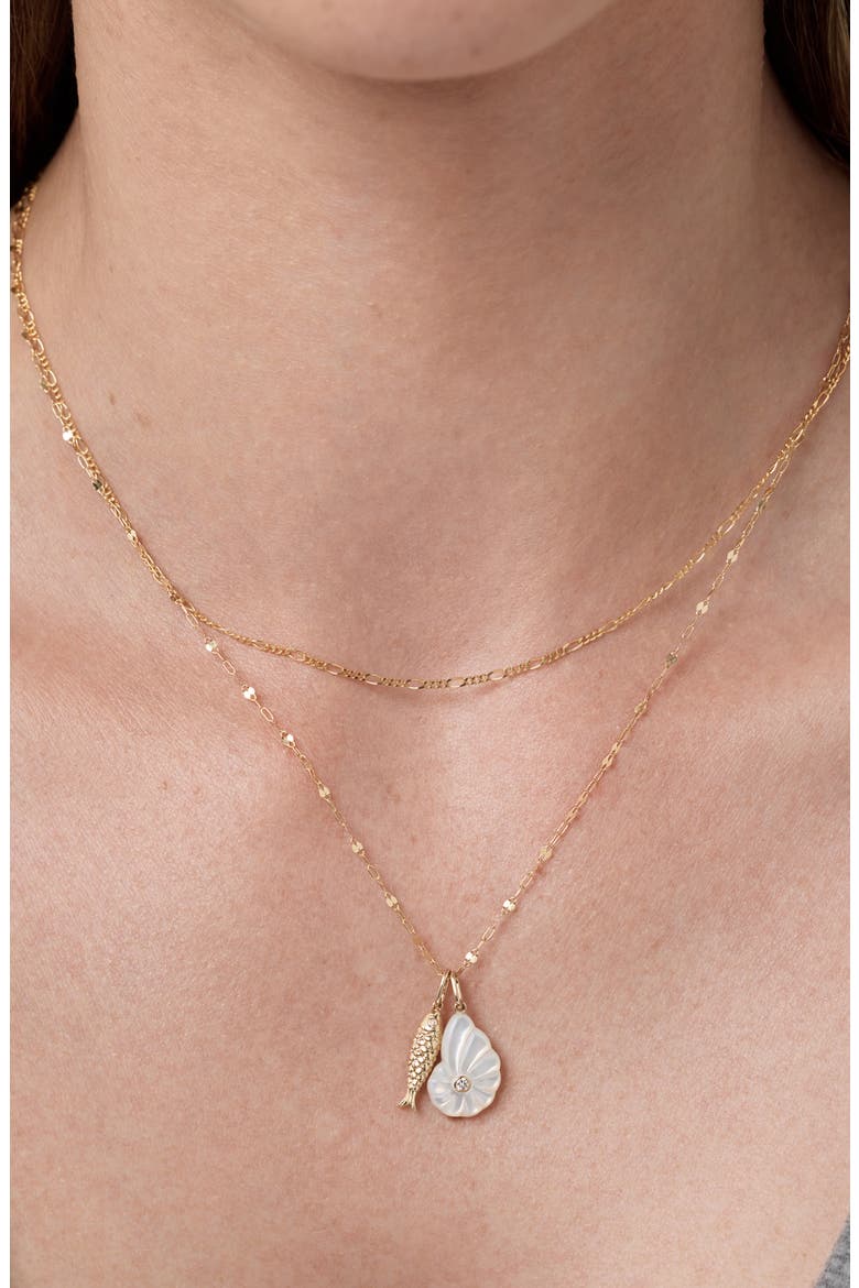 Solid Yellow Gold - Mother of Pearl Shell Necklace, Alternate, color, Gold