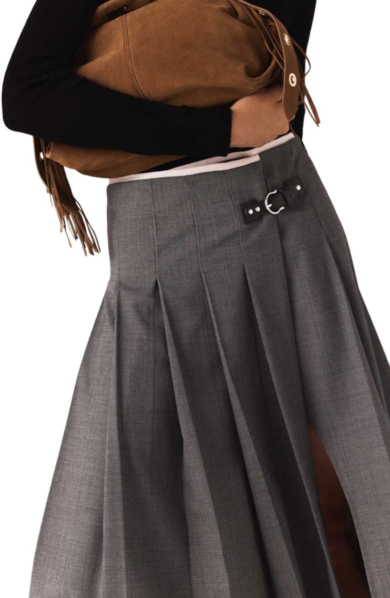 maje Long pleated skirt, Alternate, color, Grey