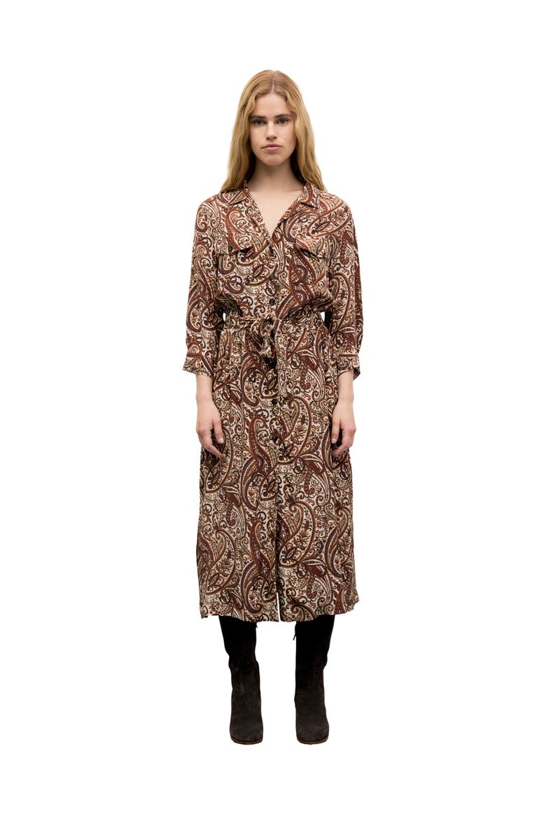 Cyra 3/4 Sleeve Midi Shirt Dress, Main, color, Caramel