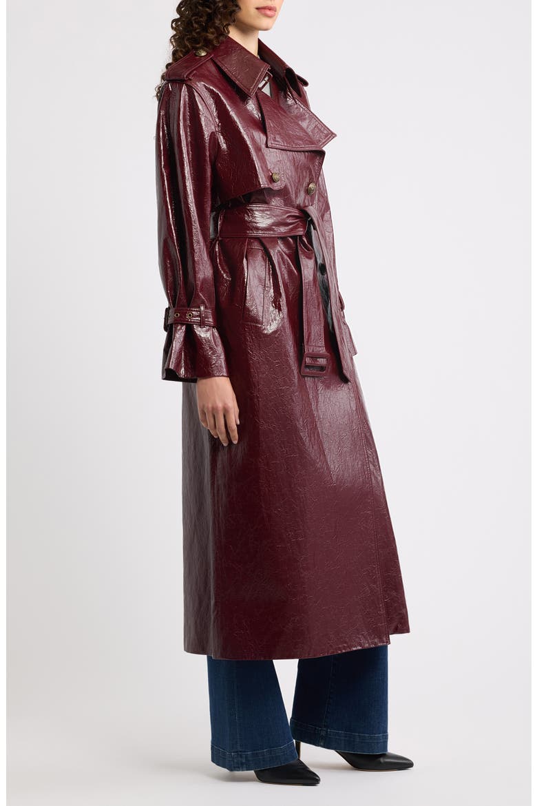 Rose Faux Leather Trench Coat, Alternate, color, GARNET